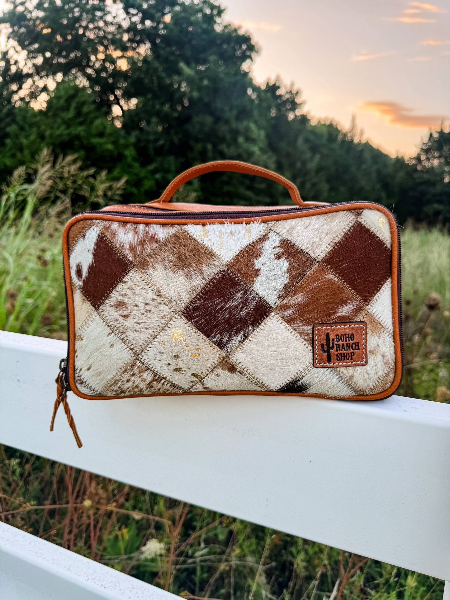 COWHIDE COSMETICS TRAVEL bag Genuine Leather makeup mua