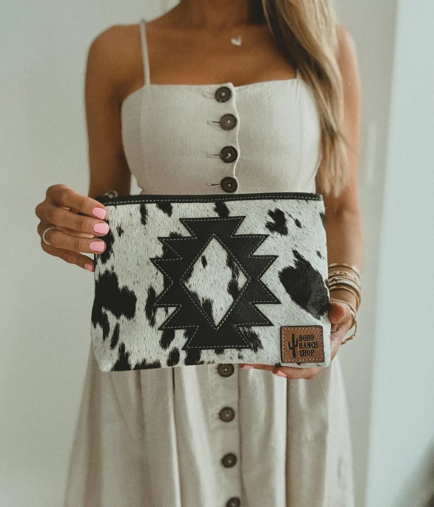 COWHIDE AZTEC  MAKEUP bag Genuine Hair On travel