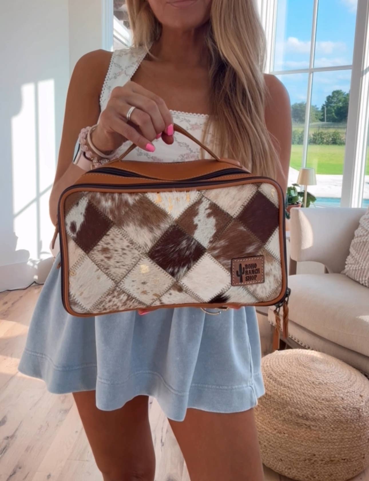 COWHIDE COSMETICS TRAVEL bag Genuine Leather makeup mua