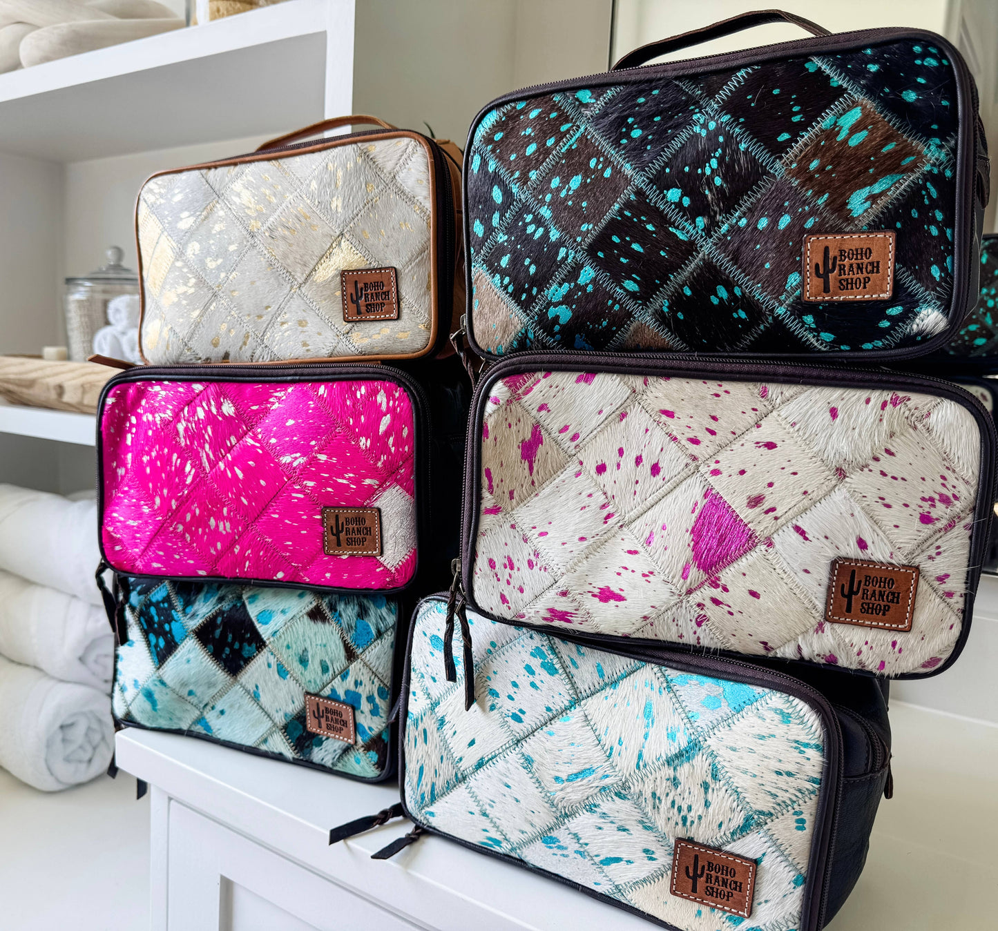 COWHIDE COSMETICS TRAVEL bag Genuine Leather makeup mua