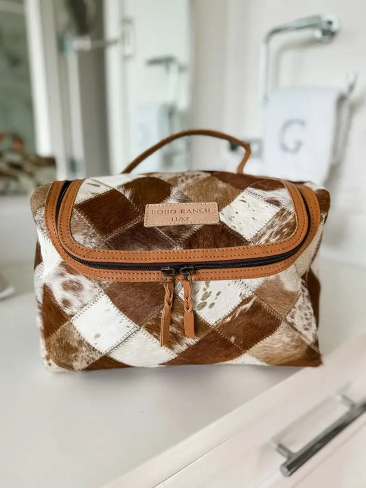 BOHO LUXE TOILETRY bag Genuine Hair On travel storage 