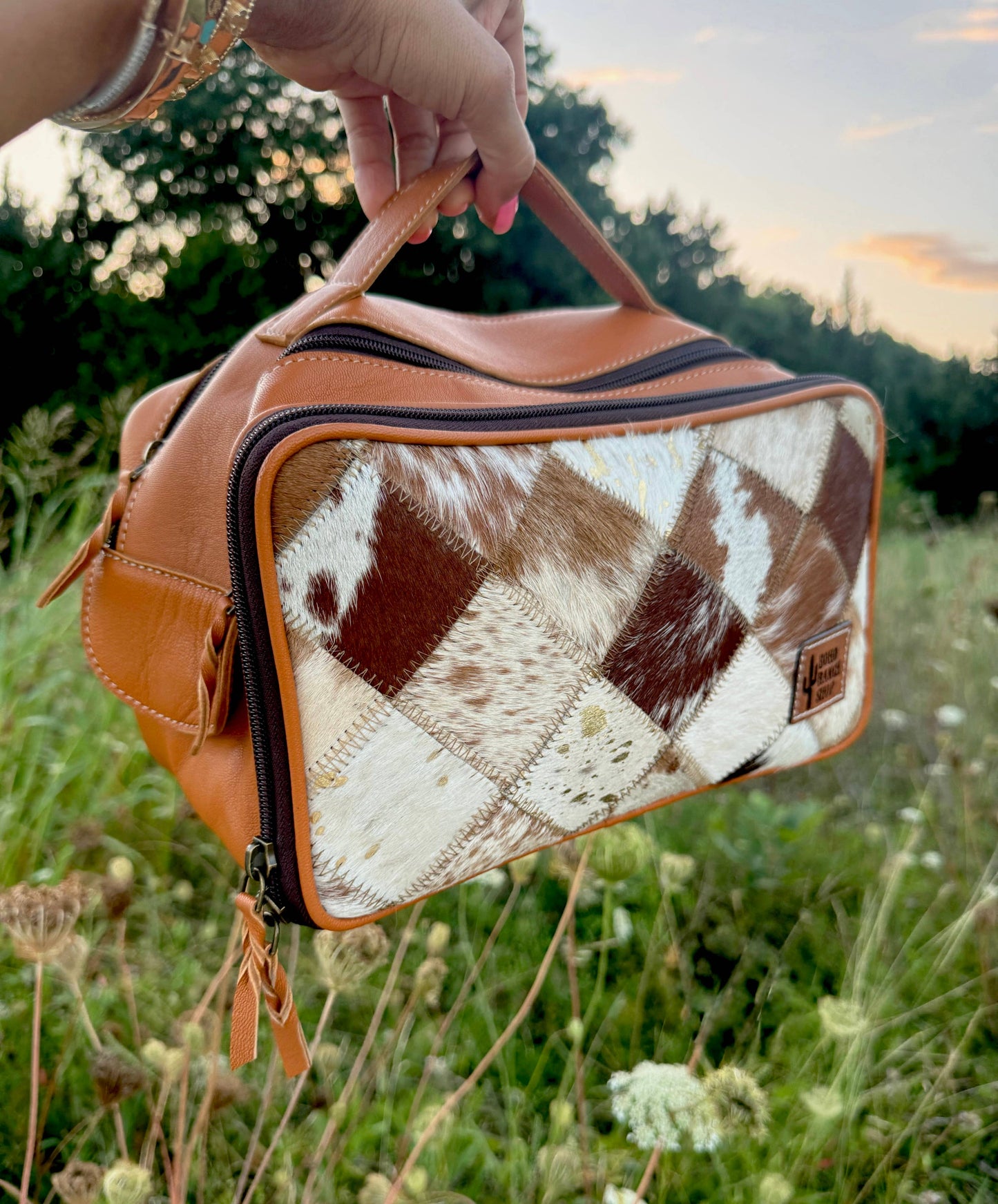 COWHIDE COSMETICS TRAVEL bag Genuine Leather makeup mua