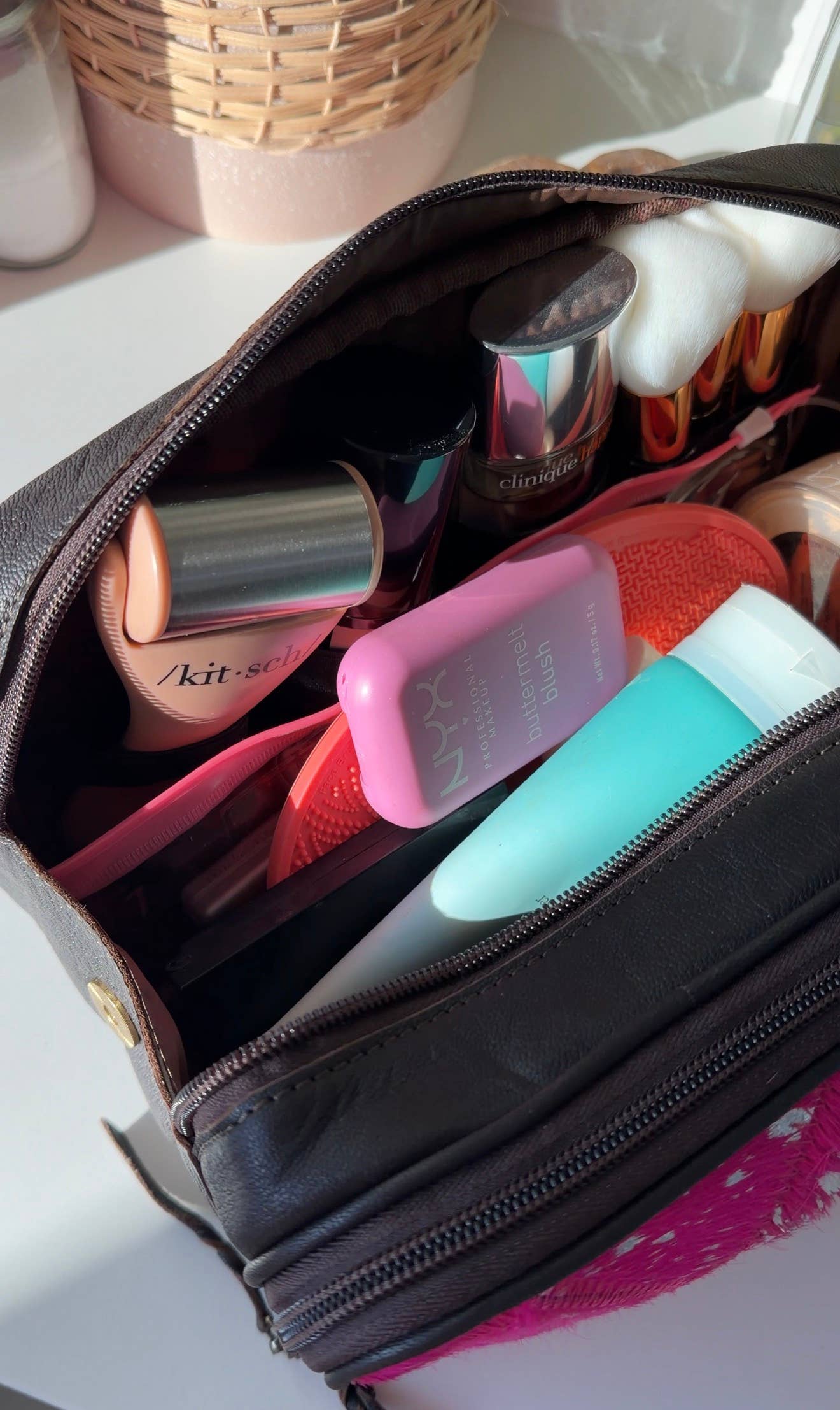 COWHIDE COSMETICS TRAVEL bag Genuine Leather makeup mua