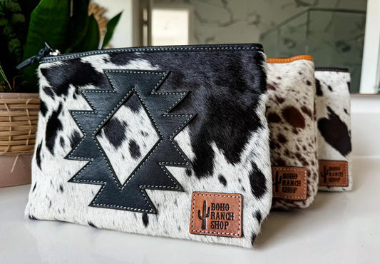 COWHIDE AZTEC  MAKEUP bag Genuine Hair On travel