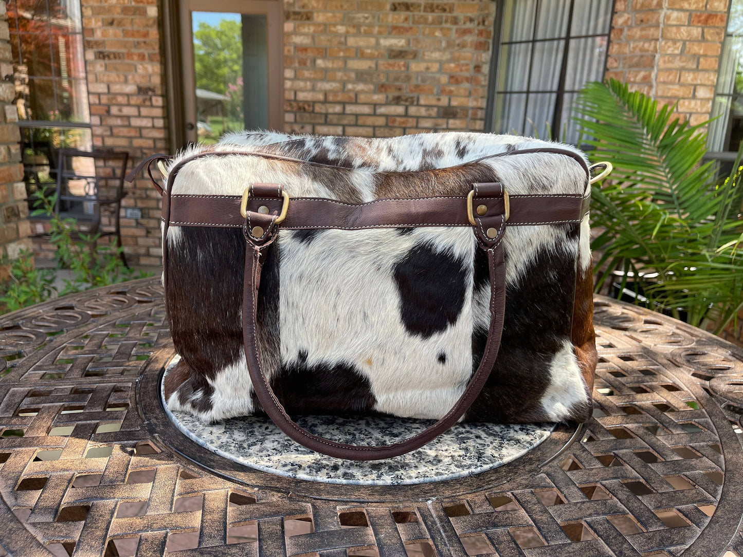 Weekender Duffle Leather Hair On Cowhide Duffel Travel Bag