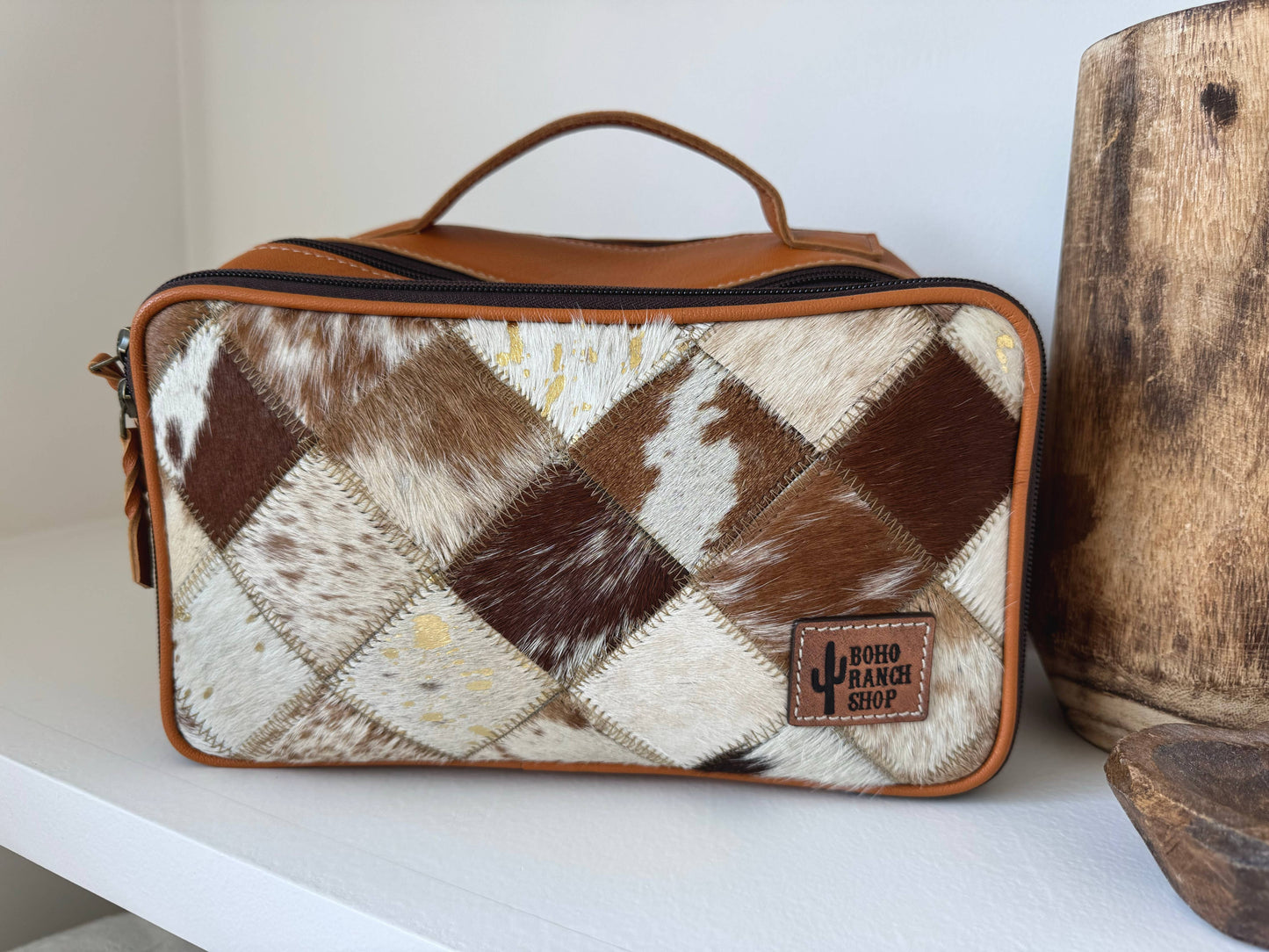 COWHIDE COSMETICS TRAVEL bag Genuine Leather makeup mua