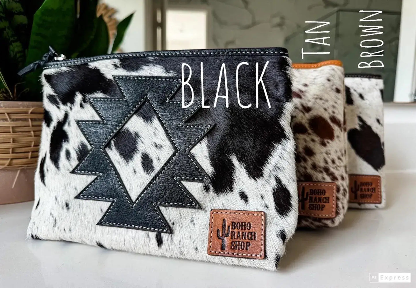 COWHIDE AZTEC  MAKEUP bag Genuine Hair On travel