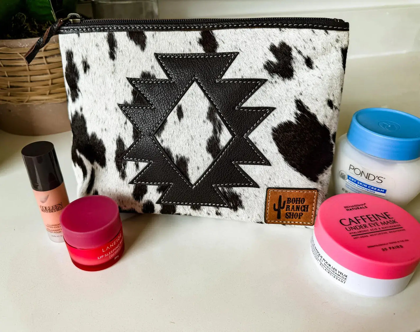 COWHIDE AZTEC  MAKEUP bag Genuine Hair On travel