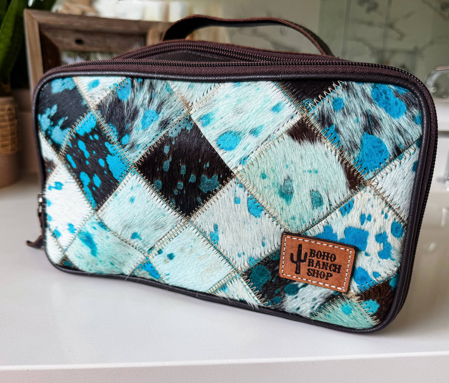 COWHIDE COSMETICS TRAVEL bag Genuine Leather makeup mua