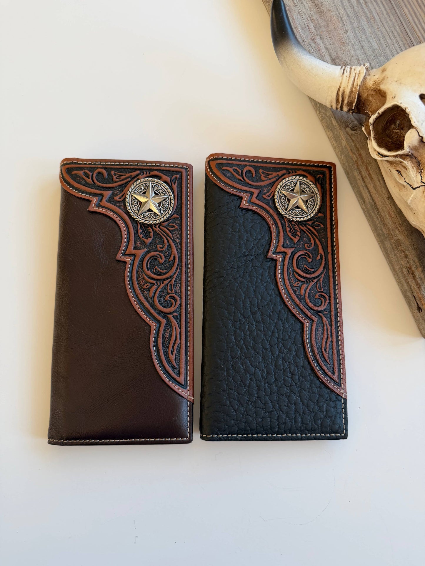 Genuine Tooled Leather Bi-Fold Wallet | Longhorn Star