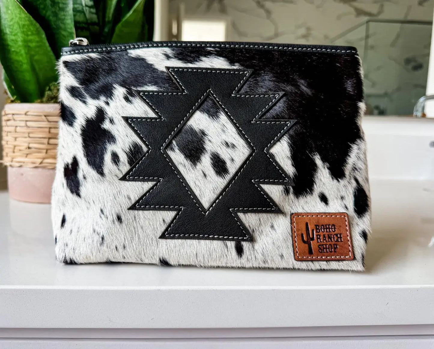 COWHIDE AZTEC  MAKEUP bag Genuine Hair On travel
