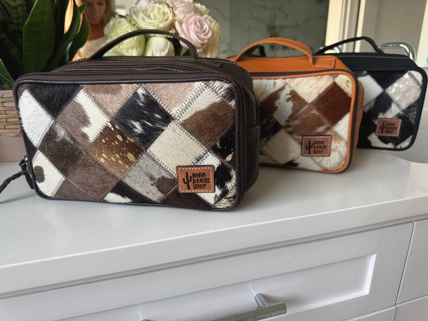 COWHIDE COSMETICS TRAVEL bag Genuine Leather makeup mua