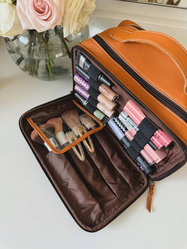COWHIDE COSMETICS TRAVEL bag Genuine Leather makeup mua