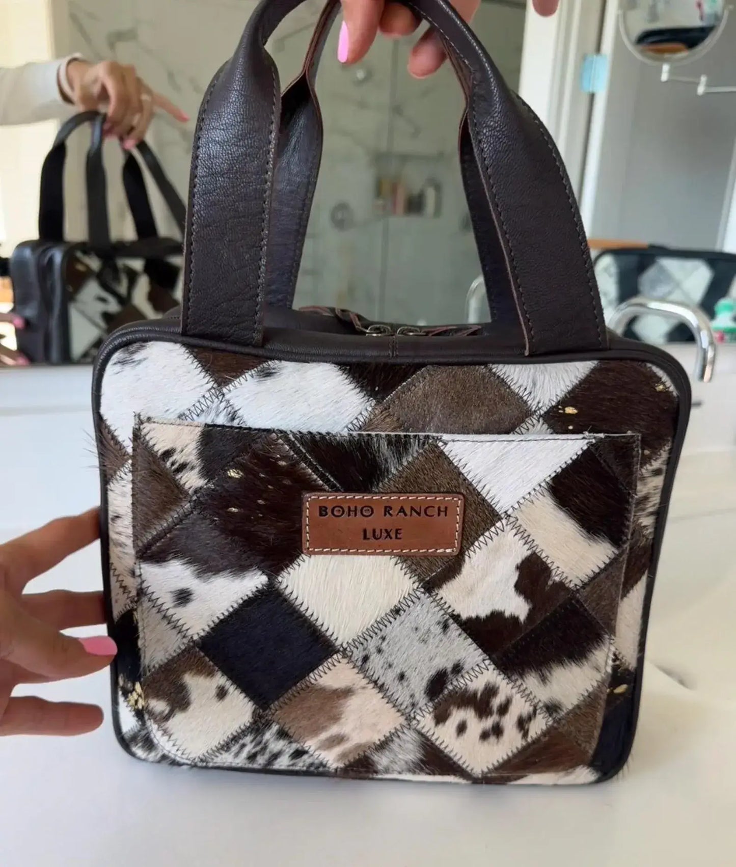 Travel hanging bag Genuine HairOn leather toiletry