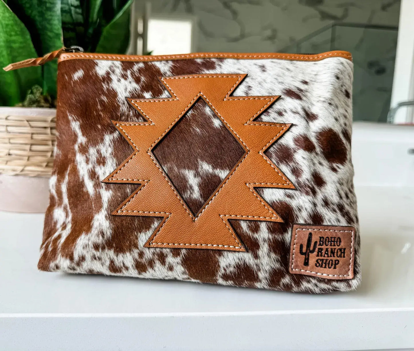 COWHIDE AZTEC  MAKEUP bag Genuine Hair On travel
