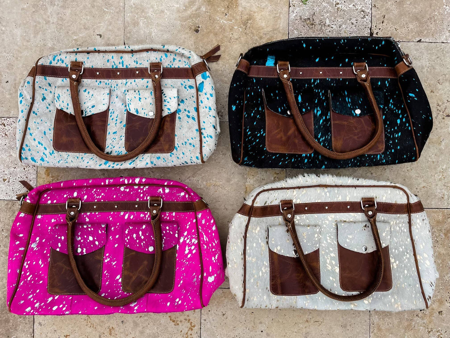 Weekender Duffle Leather Hair On Cowhide Duffel Travel Bag