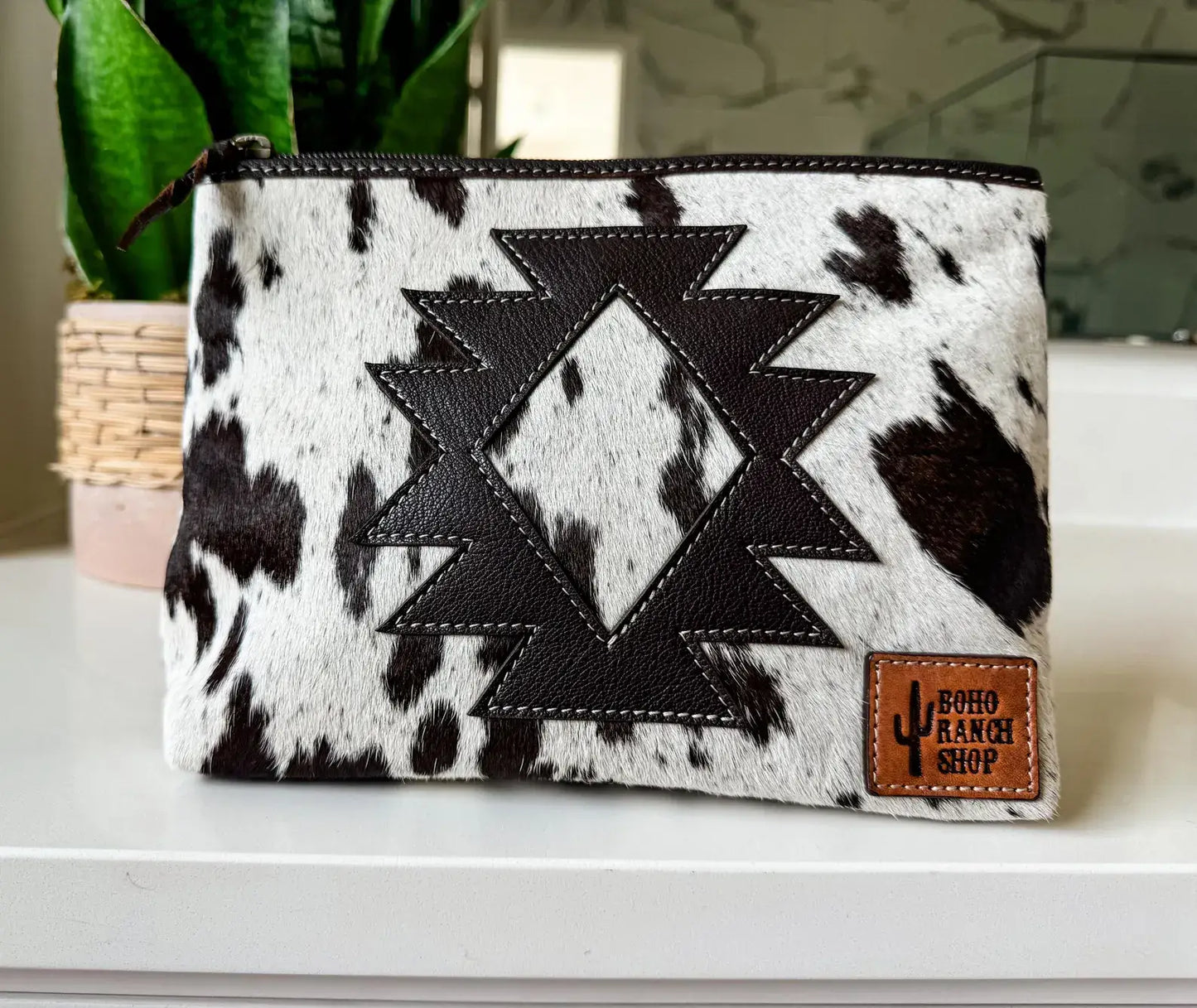 COWHIDE AZTEC  MAKEUP bag Genuine Hair On travel