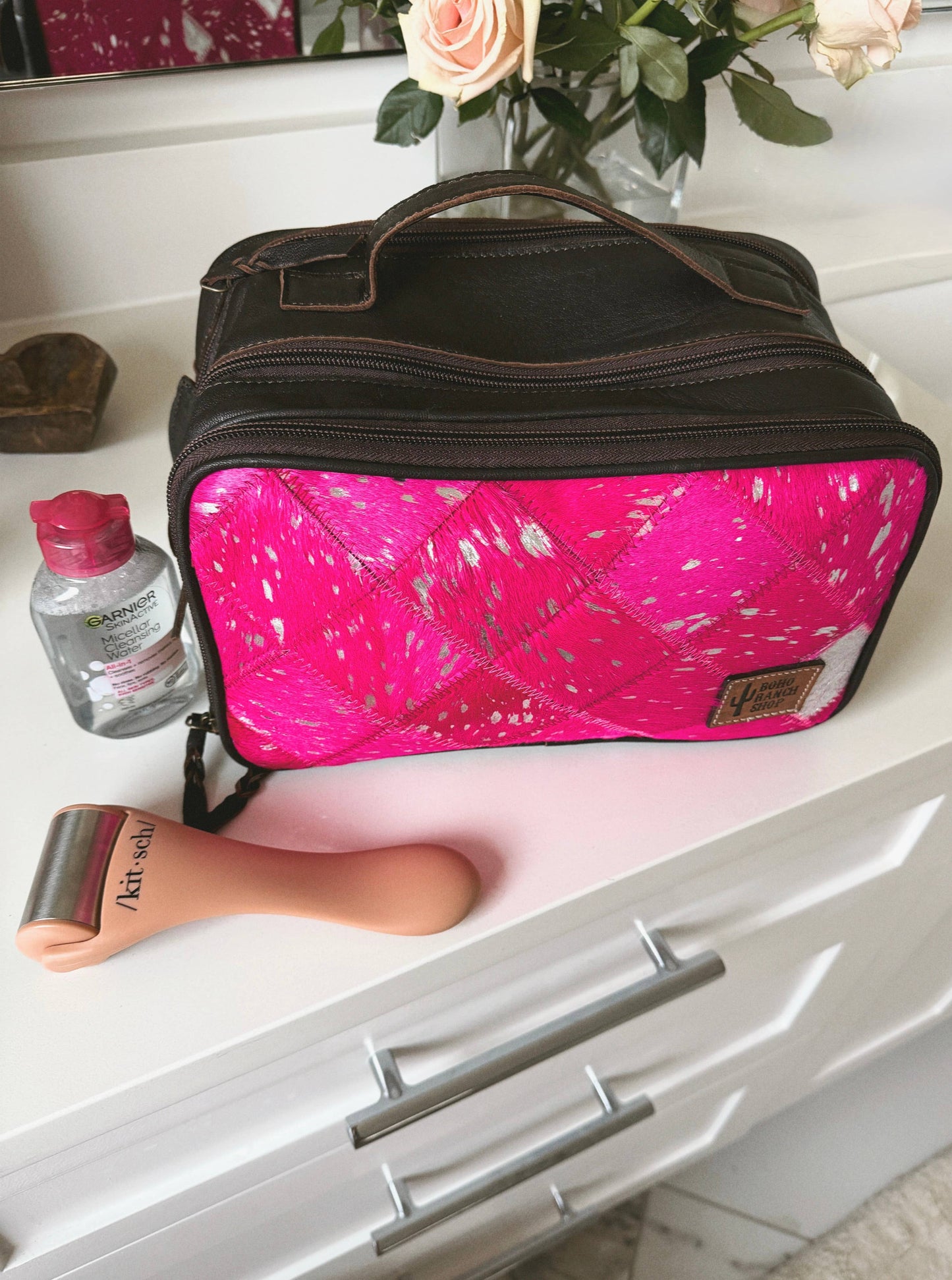 COWHIDE COSMETICS TRAVEL bag Genuine Leather makeup mua