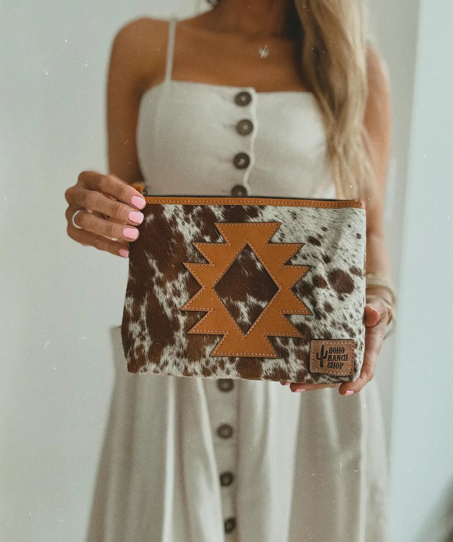 COWHIDE AZTEC  MAKEUP bag Genuine Hair On travel